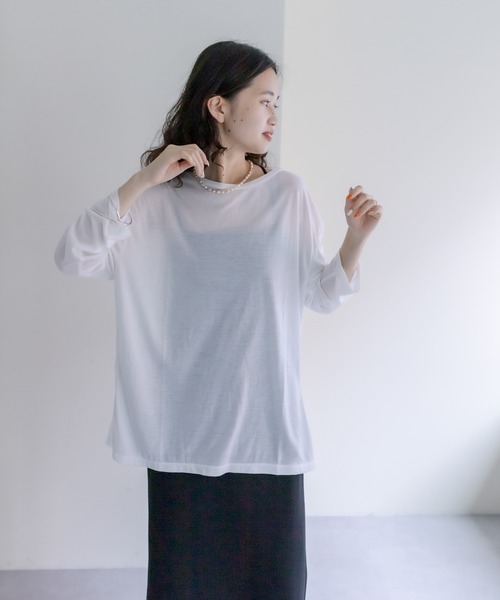 mystic（ミスティック）の「シアーロングTシャツ（Tシャツ/カットソー・レディース・ブラック/オフホワイト/イエロー・FREE）」の6枚目の写真