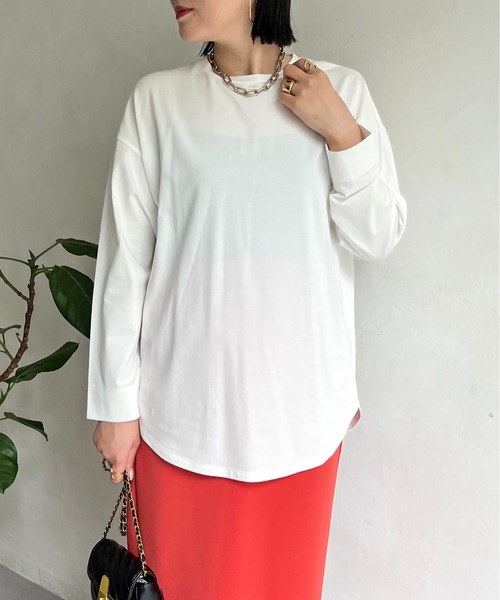 prose verse(プロズヴェール)の「シルケット長袖ロンT(Tシャツ/カットソー・レディース・チャコールグレー/オフホワイト/モカ・MEDIUM)」の4枚目の写真