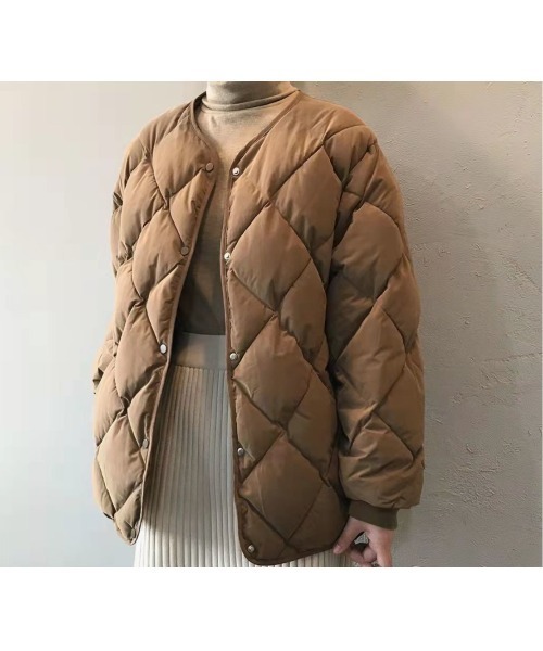 Sakka（サッカ）の「ノーカラーキルトハーフ丈ジャケット（ノーカラージャケット・レディース・ブラウン/オフホワイト/ブラック・M/L/X-LARGE/XX-LARGE）」の3枚目の写真