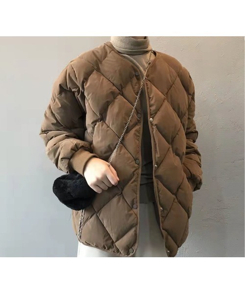 Sakka（サッカ）の「ノーカラーキルトハーフ丈ジャケット（ノーカラージャケット・レディース・ブラウン/オフホワイト/ブラック・M/L/X-LARGE/XX-LARGE）」の7枚目の写真