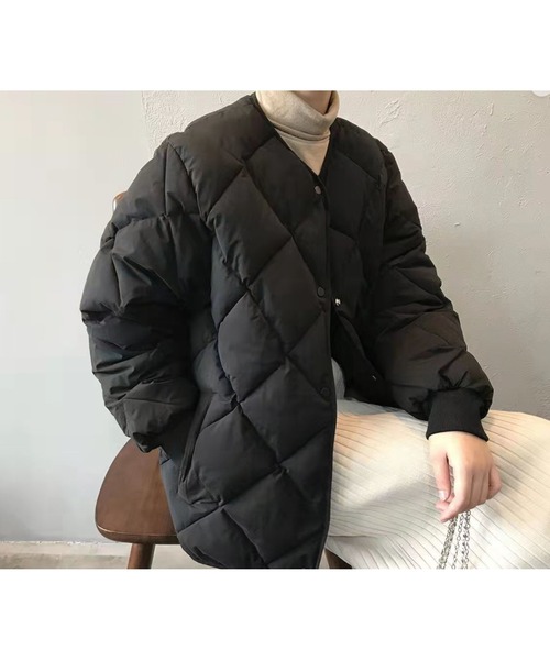 Sakka（サッカ）の「ノーカラーキルトハーフ丈ジャケット（ノーカラージャケット・レディース・ブラウン/オフホワイト/ブラック・M/L/X-LARGE/XX-LARGE）」の8枚目の写真