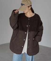 TRIANGLE PALETTE | ボア切り替えキルトジャケット / キルティング中綿ブルゾン(ノーカラージャケット)