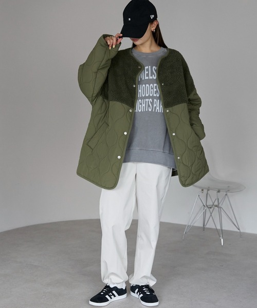 セール】ボア切り替えキルトジャケット / キルティング中綿ブルゾン