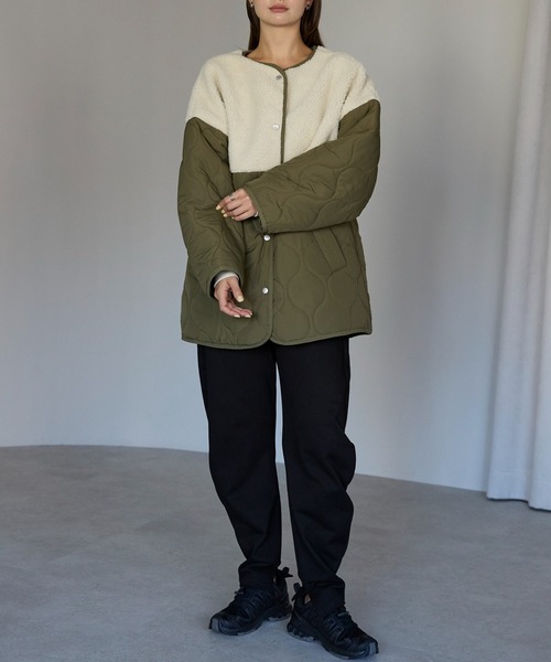 セール】ボア切り替え中綿ブルゾン/キルトジャケット（ノー