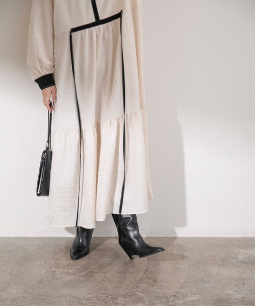 Eimee Law（エイミーロウ）の「トリミングティアードドレス（ワンピース・レディース・アイボリー/ブラック・38）」の6枚目の写真