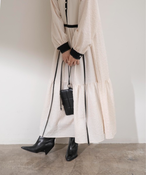 Eimee Law（エイミーロウ）の「トリミングティアードドレス（ワンピース・レディース・アイボリー/ブラック・38）」の9枚目の写真