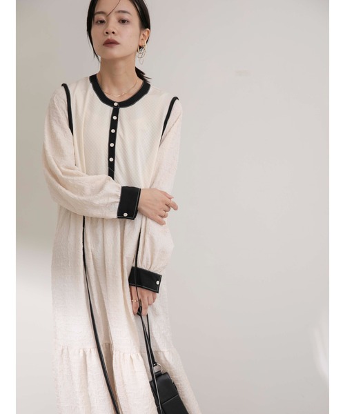 Eimee Law（エイミーロウ）の「トリミングティアードドレス（ワンピース・レディース・アイボリー/ブラック・38）」の12枚目の写真