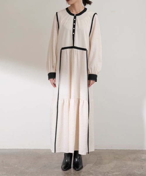 Eimee Law（エイミーロウ）の「トリミングティアードドレス（ワンピース・レディース・アイボリー/ブラック・38）」の18枚目の写真