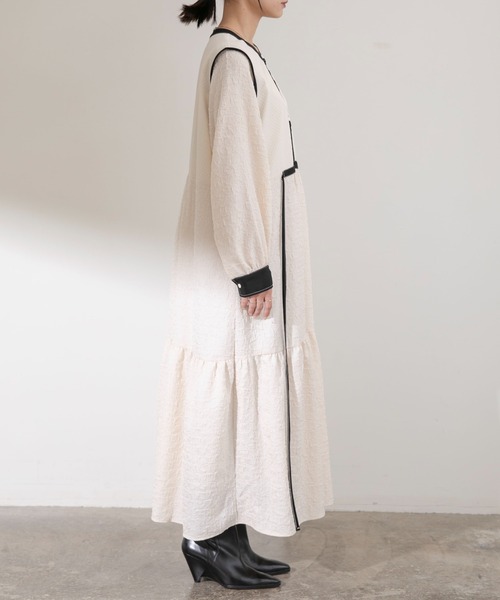 Eimee Law（エイミーロウ）の「トリミングティアードドレス（ワンピース・レディース・アイボリー/ブラック・38）」の19枚目の写真