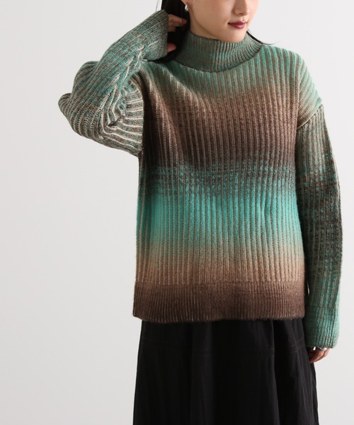 N.(N. Natural Beauty Basic)(エヌエヌナチュラルビューティーベーシック)の「◆グラデーションボーダーハイネックニット(ニット/セーター・レディース・グリーン系その他/ブルー系その他・MEDIUM)」の1枚目の写真