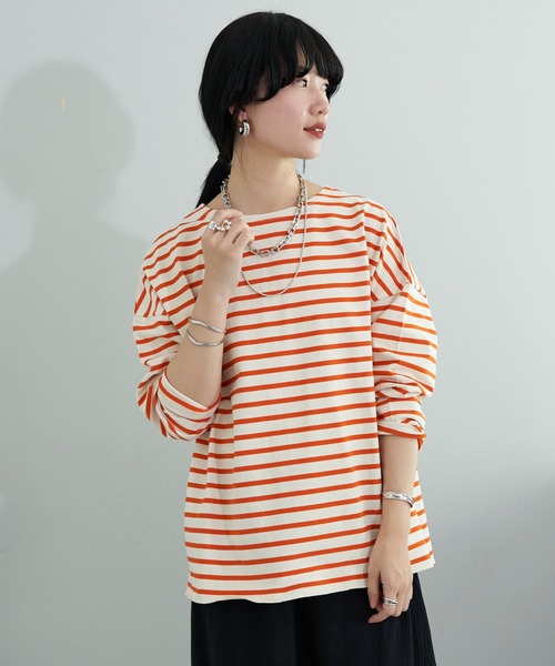 SHENERY（シーナリー）の「サイドスリットボーダーカットソー（Tシャツ/カットソー・レディース・ブラック/ブルー/ピンク/ネイビー/オレンジ・FREE）」の5枚目の写真