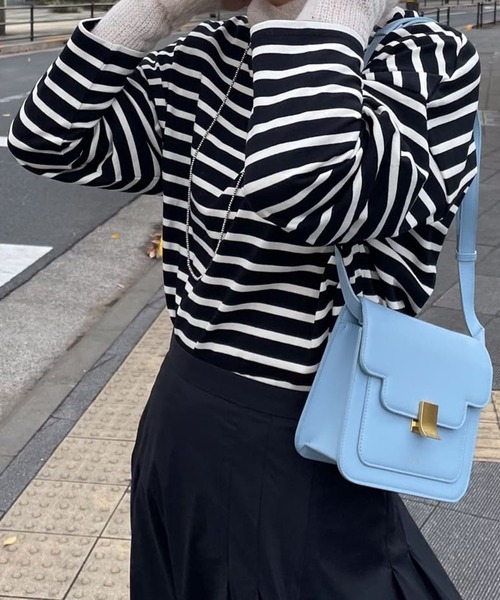 SHENERY（シーナリー）の「サイドスリットボーダーカットソー（Tシャツ/カットソー・レディース・ブラック/ブルー/ピンク/ネイビー/オレンジ・FREE）」の2枚目の写真