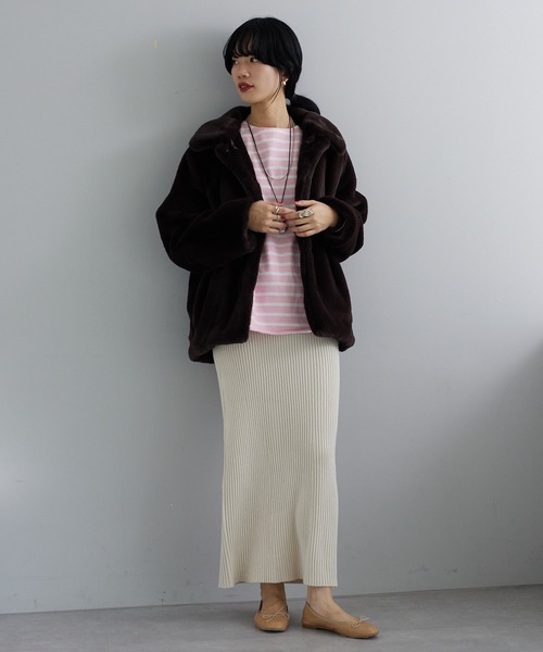 SHENERY（シーナリー）の「サイドスリットボーダーカットソー（Tシャツ/カットソー・レディース・ブラック/ブルー/ピンク/ネイビー/オレンジ・FREE）」の12枚目の写真