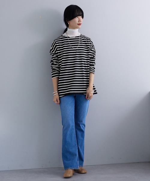 SHENERY（シーナリー）の「サイドスリットボーダーカットソー（Tシャツ/カットソー・レディース・ブラック/ブルー/ピンク/ネイビー/オレンジ・FREE）」の6枚目の写真