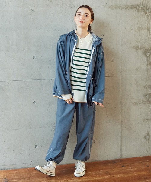 PAR ICI（パーリッシィ）の「チェック/タイプライター 顔料コーティングトレーニングパンツ (セットアップ対応)（その他パンツ・レディース・グレー/サックスブルー/アイボリー・FREE）」の11枚目の写真