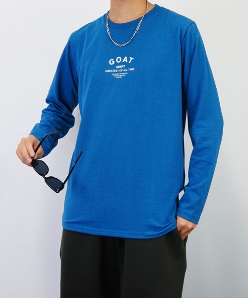 GGD SELECT（ジージーディー　セレクト）の「ロゴプリントロングスリーブTシャツ（Tシャツ/カットソー・メンズ・ブルー/杢グレー/ホワイト系その他2/ブラック/ブラック系その他2/インディゴブルー/ミント/ベージュ/ライトブラック/グリーン/ホワイト/ピンク・M/L/LL）」の19枚目の写真