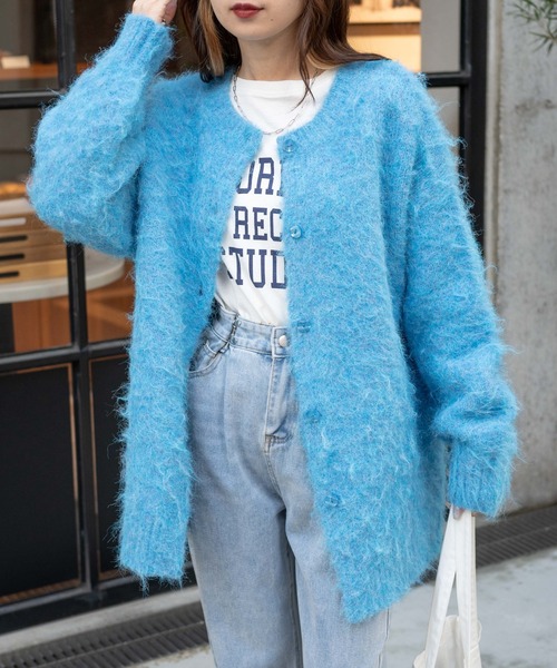 WEGO（ウィゴー）の「WEGO/メランジBIGカーディガン（カーディガン/ボレロ・レディース・ピンク/ブルー/グリーン/パープル・FREE）」の2枚目の写真