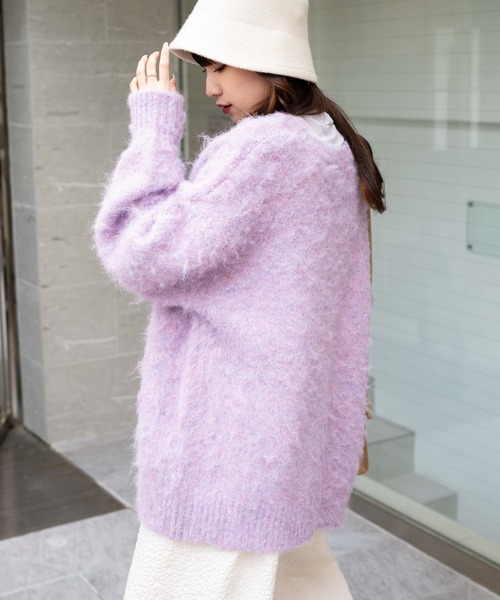WEGO（ウィゴー）の「WEGO/メランジBIGカーディガン（カーディガン/ボレロ・レディース・ピンク/ブルー/グリーン/パープル・FREE）」の10枚目の写真