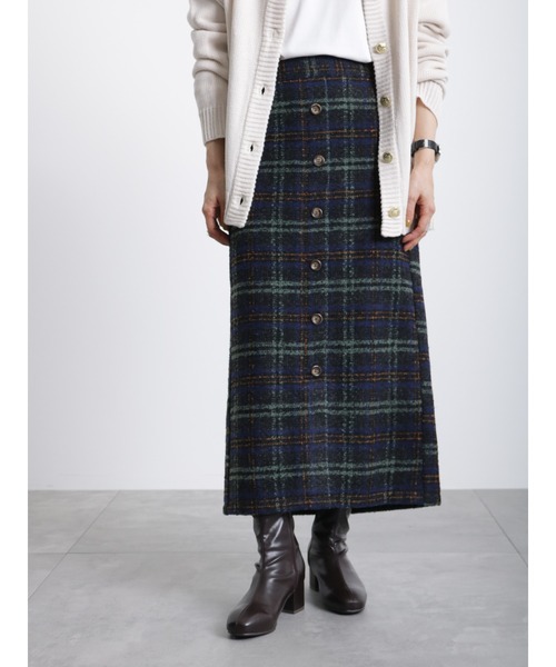 Samansa Mos2 blue（サマンサモスモスブルー）の「ツイードチェックスカート（スカート・レディース・ベージュ/ネイビー/グレー・ﾌﾘ-）」の9枚目の写真