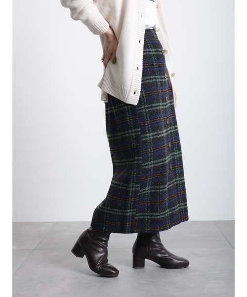 Samansa Mos2 blue（サマンサモスモスブルー）の「ツイードチェックスカート（スカート・レディース・ベージュ/ネイビー/グレー・ﾌﾘ-）」の5枚目の写真