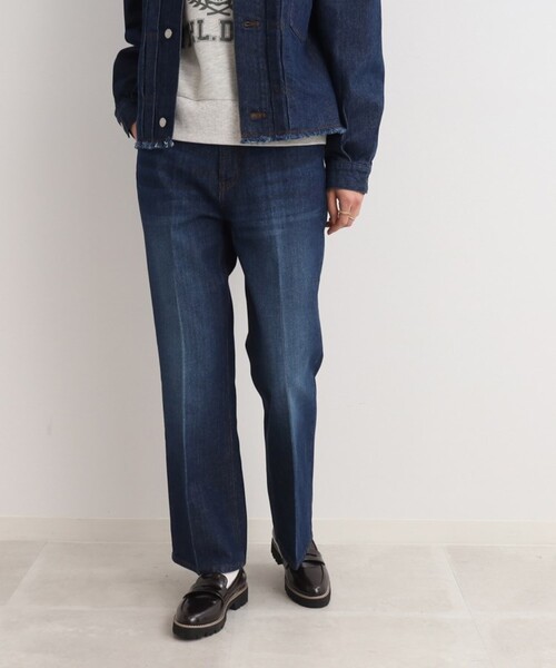 Cutie Blonde(キューティーブロンド)の「◆【セットアップ可】センタープレス デニムセミフレアパンツ(デニムパンツ・レディース・ブルー/ダークネイビー・01/02/03)」の1枚目の写真