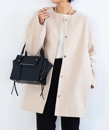 フェイクウールノーカラーショートコート