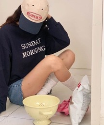 Dalfwin | 2023SS 春新作　韓国ファッション スウェット レディース SUNDAY刺繍ロゴスウェット 刺繍ロゴ 長袖 トレーナー(スウェット)