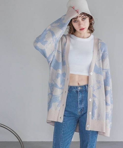 JEANASIS（ジーナシス）の「12GスプリットマーブルVカーディガン/190352（カーディガン/ボレロ・レディース・ブラック系その他/グレー系その他/ベージュ系その他/ピンク系その他・FREE）」の4枚目の写真
