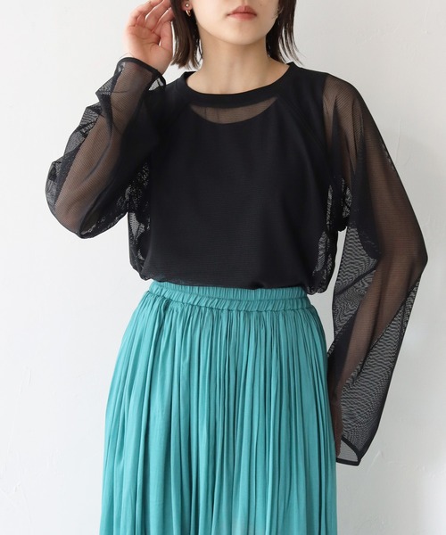 Lant Kalte(ラントカルテ)の「【Lant Kalte】メッシュ切替アンサンブルPO(Tシャツ/カットソー・レディース・アイボリー/ブラック・M)」の6枚目の写真