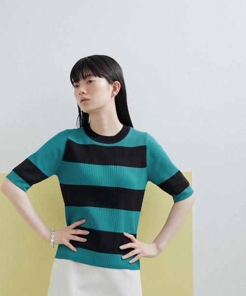 ADAM ET ROPE'(アダムエロペ)の「【サステナブル・WEB限定】MIXリブニットプルオーバー(ニット/セーター・レディース・ホワイト/ブラック/ブラック系その他2/ブルー系その他4・FREE)」の1枚目の写真