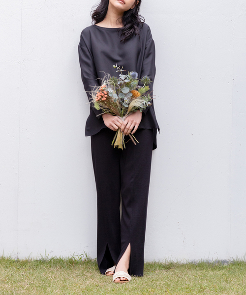 EMILY WEEK(エミリーウィーク)の「【LALAVIE/ララヴィ】Rib Slit Easy Pants(その他パンツ・レディース・チャコールグレー/ブラック/ピンク・FREE)」の1枚目の写真