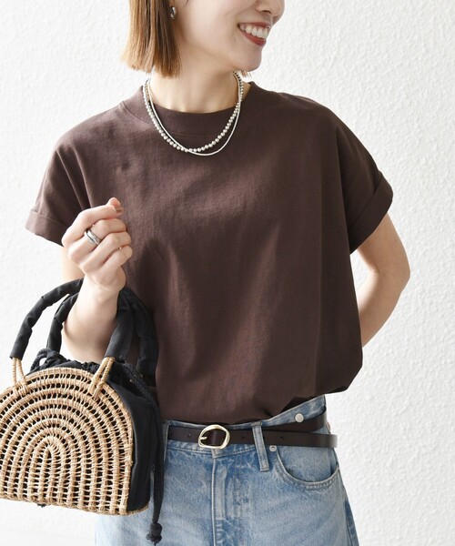 SHIPS any（シップス エニィ）の「SHIPS any:〈抗菌防臭/洗濯機可能〉USAコットン フレンチスリーブ TEE（Tシャツ/カットソー・レディース・オレンジ/ホワイト/ブルー/その他/パープル/ブラック/キャメル/オリーブ/イエロー/ブラウン/ブルー系・ONE SIZE）」の4枚目の写真