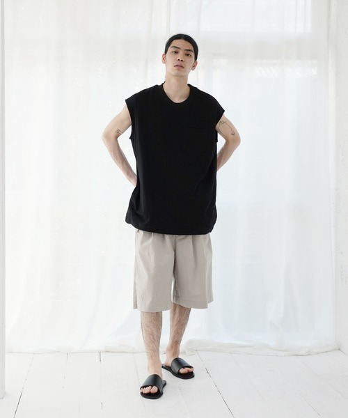 Air Tokyo（エアートウキョー）の「綿麻 フロント ツータック ショートパンツ（その他パンツ・メンズ・ブラック/グレイッシュベージュ・MEDIUM/LARGE）」の7枚目の写真