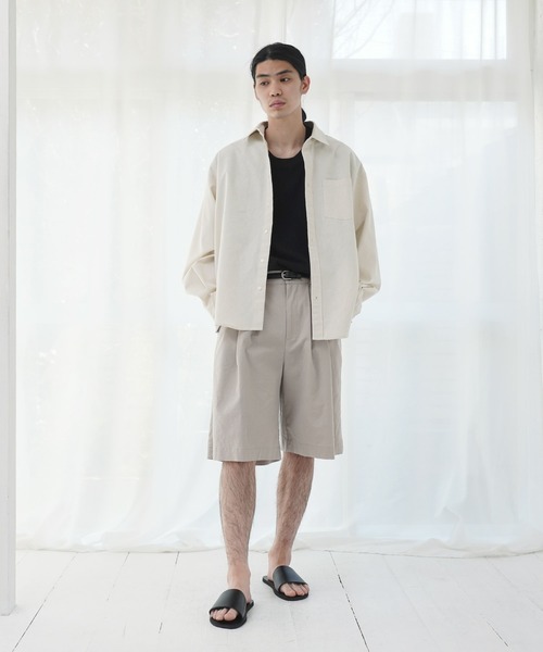 Air Tokyo（エアートウキョー）の「綿麻 フロント ツータック ショートパンツ（その他パンツ・メンズ・ブラック/グレイッシュベージュ・MEDIUM/LARGE）」の13枚目の写真
