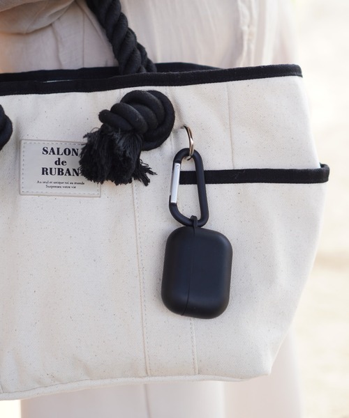 SALON de RUBAN（サロンドルヴァン）の「【SALON de RUBAN / サロン ド ルヴァン】 WEB限定 キャンバス素材 500mlペットボトル収納可 ポケット多数 ロープハンドル ランチトートバッグ（トートバッグ・レディース・ブラック/ホワイト×ブラック/ホワイト・FREE）」の7枚目の写真