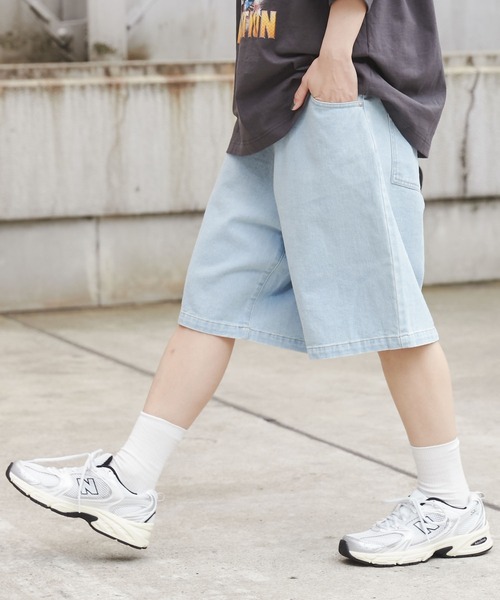 【TRENDTVISION】デニムショーツ ユニセックス ワイドシルエット TRENDTVISION】デニムショーツ ユニセックス ワイドシルエット