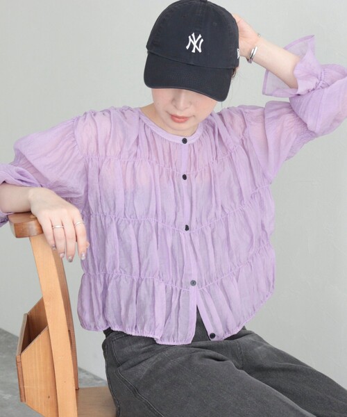 fredy emue（フレディエミュ）の「【fredy emue】シャーリングボレロシャツ（シャツ/ブラウス・レディース・ラベンダー/ブラック/オフホワイト/イエロー/チャコールグレー・38）」の4枚目の写真