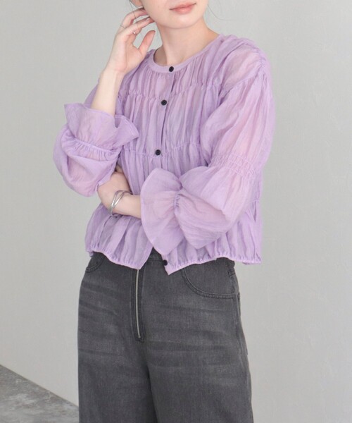 fredy emue（フレディエミュ）の「【fredy emue】シャーリングボレロシャツ（シャツ/ブラウス・レディース・ラベンダー/ブラック/オフホワイト/イエロー/チャコールグレー・38）」の14枚目の写真