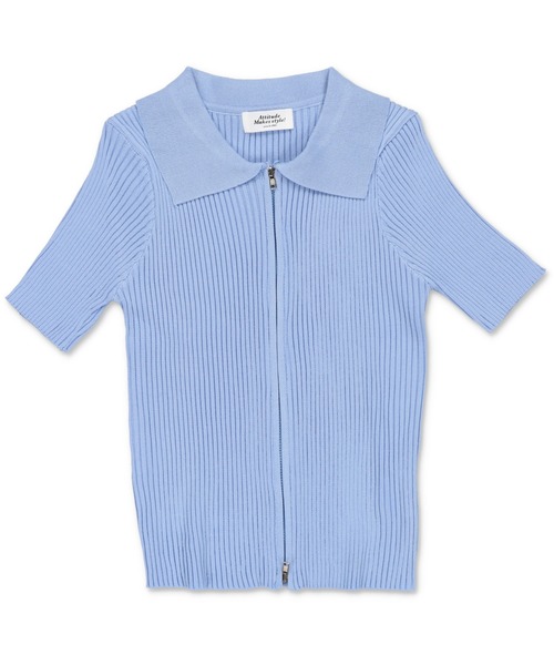 SPINNS（スピンズ）の「襟付き ダブルジップ半袖トップス