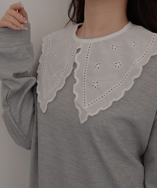 ホワイトレースつけ襟 フラワー刺繍 つけ襟 フラワー 刺繍 レース ホワイト パール キッズ レディースの