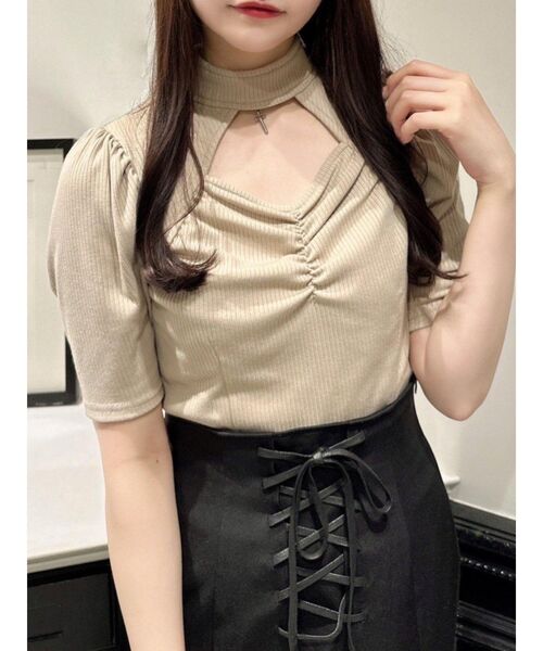 EATMEデコルテトップス EATME（イートミー）の「デコルテショートスリーブリブTOP（T