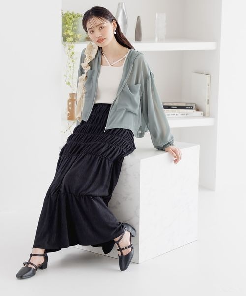 mysty woman(ミスティウーマン)の「【WEB/一部店舗限定】楊柳シャーリングスカート968416(スカート・レディース・グレイッシュベージュ/チャコールグレー/ブラック/オレンジ・FREE)」の13枚目の写真