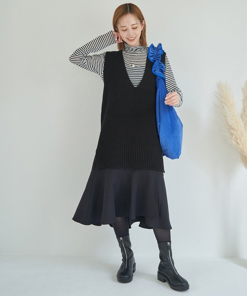 ROPE' PICNIC(ロペピクニック)の「【WEB限定】パチパチしにくい・洗える/Vネックロングベスト(ベスト・レディース・キナリ/ブラック/グレー系その他・38)」の5枚目の写真