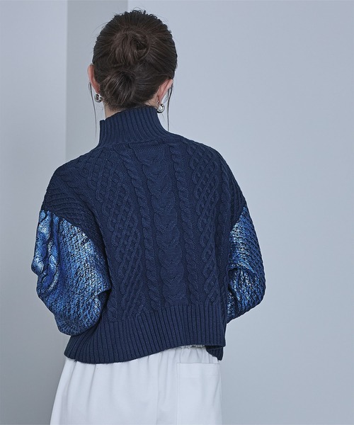 miette（ミエット）の「箔プリントケーブルショートニット（ニット/セーター・レディース・ブラック/レッド/ネイビー/アイボリー・FREE）」の12枚目の写真