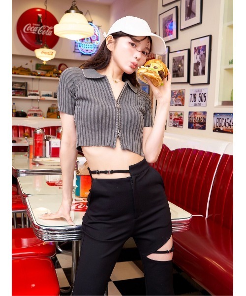 Darich（ダーリッチ）の「ケミカルDDチャームショートトップス（Tシャツ/カットソー・レディース・チャコールグレー/ピンク/ミント・FREE）」の5枚目の写真