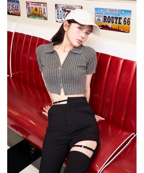Darich（ダーリッチ）の「ケミカルDDチャームショートトップス（Tシャツ/カットソー・レディース・チャコールグレー/ピンク/ミント・FREE）」の7枚目の写真