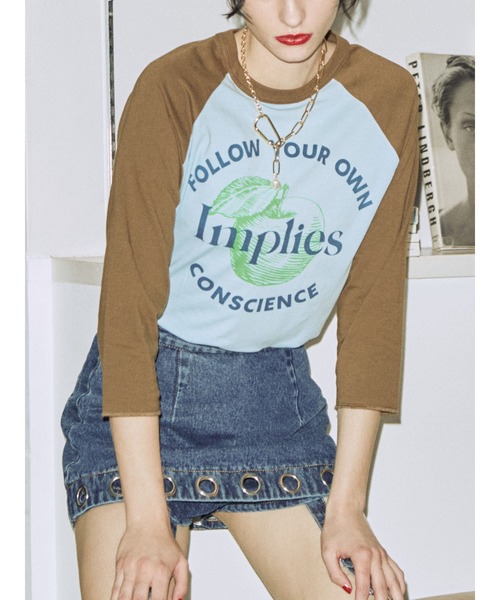 jouetie（ジュエティ）の「アップルラグランTシャツ（Tシャツ/カットソー・レディース・オフホワイト/ピンク/ブルー・MEDIUM）」の2枚目の写真