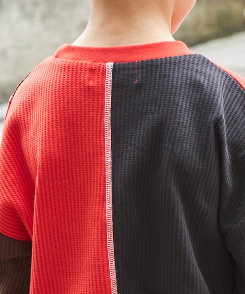 PAIRMANON STREET(ペアマノンストリート)の「【PAIRMANON STREET】切替 配色 ステッチ ワッフル ロンT(Tシャツ/カットソー・キッズ・アイボリー/レッド/パープル系その他・90/130/140/110/120/100/150)」の8枚目の写真