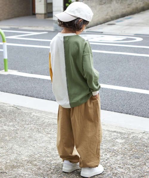 PAIRMANON STREET(ペアマノンストリート)の「【PAIRMANON STREET】切替 配色 ステッチ ワッフル ロンT(Tシャツ/カットソー・キッズ・アイボリー/レッド/パープル系その他・90/130/140/110/120/100/150)」の5枚目の写真