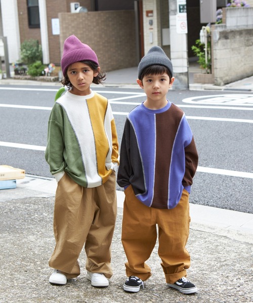 PAIRMANON STREET(ペアマノンストリート)の「【PAIRMANON STREET】切替 配色 ステッチ ワッフル ロンT(Tシャツ/カットソー・キッズ・アイボリー/レッド/パープル系その他・90/130/140/110/120/100/150)」の7枚目の写真